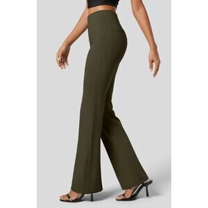 Halara HaloTek Air Olive Green Petite Flare Athleisure Pant Pockets NWT Womens S